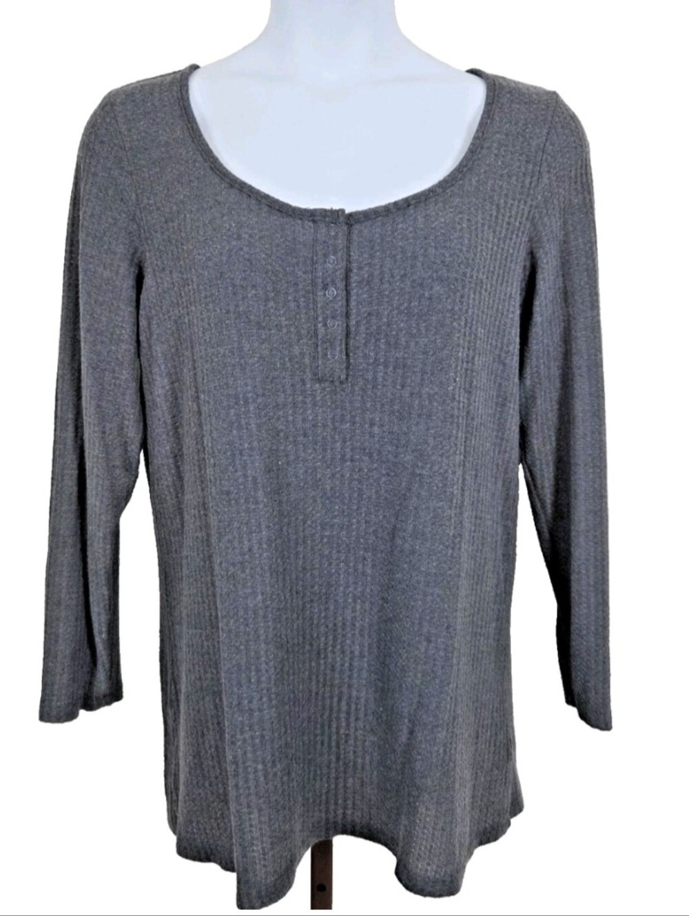 Torrid Women's Size 2 2X Waffle Knit Snap Henley Long Sleeve Tee Gray NWT